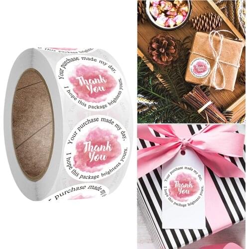 500pcs/roll 2.5cm Cute Pink Thank You Stickers Seal Labels Small Shop Gift Packaging DIY Decoration