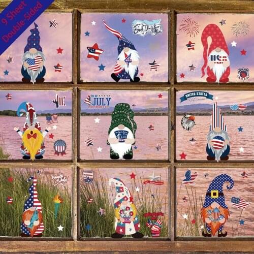 9Pcs Independence Day Window Cling 4th Of July Faceless Doll Gnome Window Clings American Patriotic Memorial Day Sticker