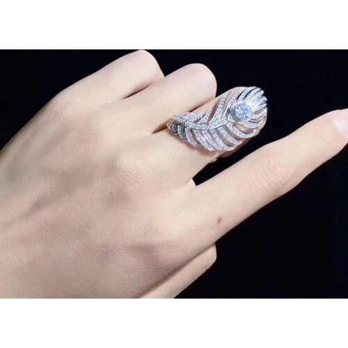 925 sterling silver with cubic zircon feather ring classic fine women jewelry free shipping high quality