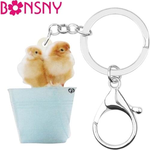 Bonsny Acrylic Chicken Chick Keychains Keyring Long Lovely Animal Key Chain Jewelry For Teens Kids Girls Fashion Gift Decoration