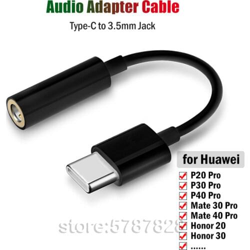 Type C to 3.5mm Audio Convertor Cable for Huawei P40 P30 Pro Honor 20 30 V40 Mate 40 Pro Nova 5T 7 8 SE USB-C AUX Jack Adapter