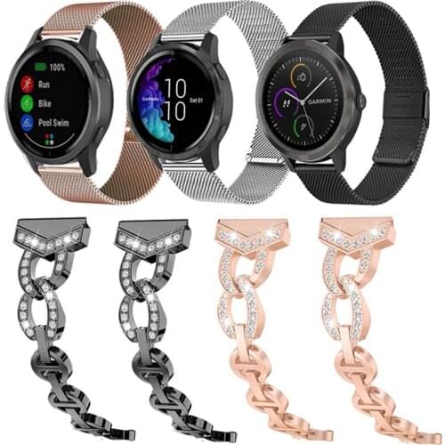 Bracelet For Garmin Vivoactive 3 Music Forerunner 645/245M/245 Move 3/Venu Sq/Luxe/S40 Watch Strap Milanese/Diamond Watchband