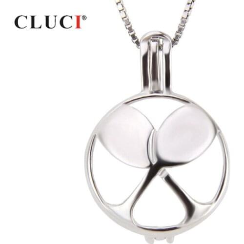 CLUCI 925 Sterling Silver Table Tennis Sporty Women Charms Pendant Round Sport Symbol Real Silver 925 Pearl Locket SC220SB