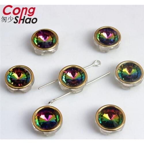 Cong Shao 50PCS 13mm Round Shape Acrylic Rhinestone Buttons Sewing Flatback Crystal for Clothes Craft Decoration 2 Hole CS248A