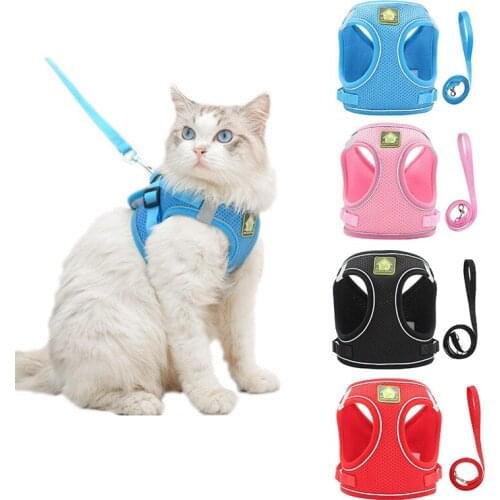 Breathable Pet Cat Dog Harness And Leash Set Reflective Cat Vest Harness Small Medium Dogs Cats Outdoor Walking Training