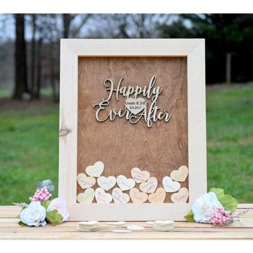 Customize Wood white frame wedding guest book drop hearts rustic Guestbook ideas alternative drop box shadow box top box sign in