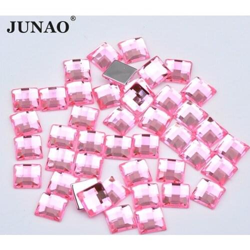 JUNAO 8 10 12 14 16 mm Pink Square Rhinestones Applique Flatback Crystal Strass for Jewelry Clothes Decoration