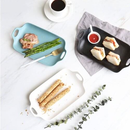 Ceramic Rectangular Baking Dish Ears Frosted Matte Ceramic Plate, Fruit Salad Plate