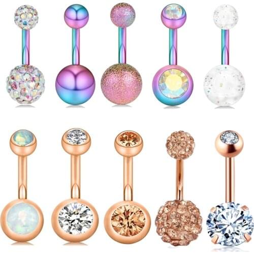 10 Set Piercing Navel Surgical Steel Single Crystal Rhinestone Belly Button Rings Navel Piercing Ombligo 5/8mm Ball Nombril