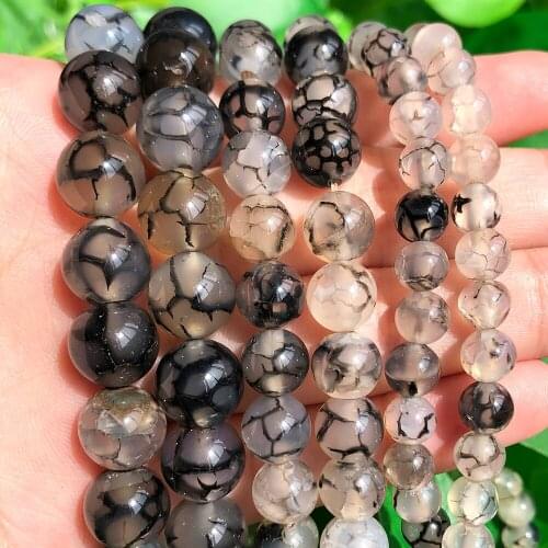 Gray Dragon Vein Agates Ongx Round Loose Spacer Beads Natural Stone For Jewelry Making DIY Handmade Charm Bracelet Necklace 15