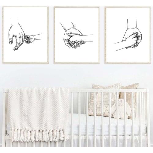 Minimalist Line Art Print Holding Hands Dad Child Hands Poster Nursery Wall Art Canvas Painting Nordic Love Family Wall Decor