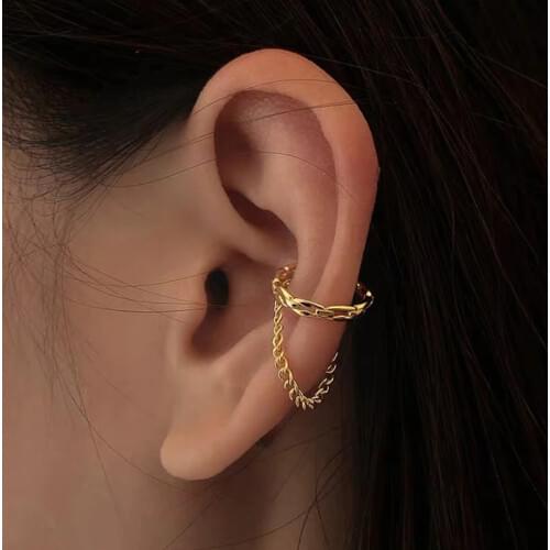 Fashion Cirlcle Earcuff Gold Color Link Chain Tassel Clip on Earrings Fake Piercing Earclip Non Pierced Ear Cuff Jewelry