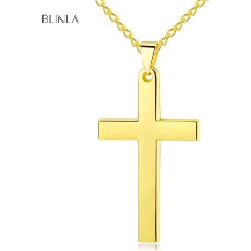 BLINLA Fashion Stainless Steel Cross Gold Necklaces for Women Statement Alloy Link Chain Punk Pendant Necklace Jewelry Wholesale