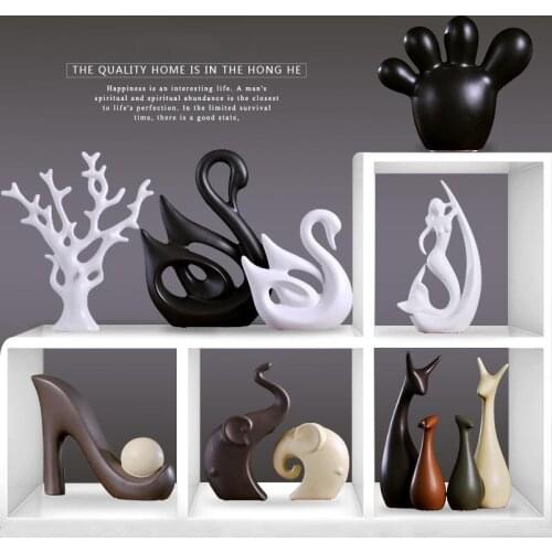 Nordic Ins Ceramic Swan Deer Figurines Crafts Decoration Home Living room Desk Fengshui Animal Office Ornaments Statues Decor