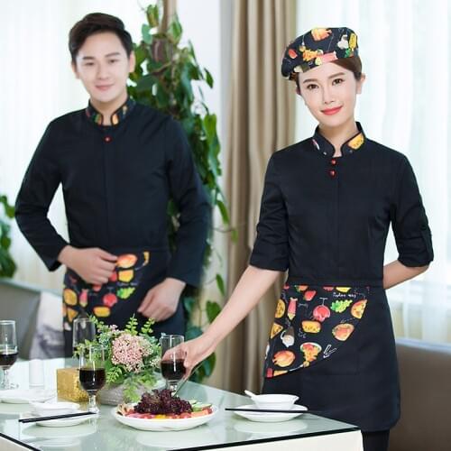 Hotel Waiter Uniform Autumn Winter Restaurant Waitress Work Jacket+Apron Long Sleeve Male Fast Food Coffee Waiter Overalls