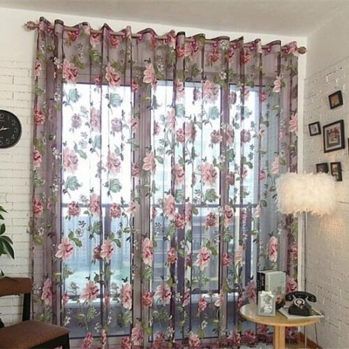 Peony Sheer Tulle Curtain Drapes Colorful Voile Sheer Window Bedroom Living-Room Decor Modern