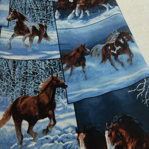 100% Plain Cotton Vivid Running Horse In The Snow Printed Fabric Animal Fabric Patchwork Dress Cloth Ornament