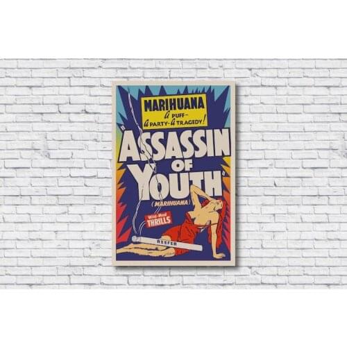 Home Decor Canves Painting Print 1937 Anti Marijuana Poster Assassin of Youth, A Puff A Party A Tragedy Reefer Madness