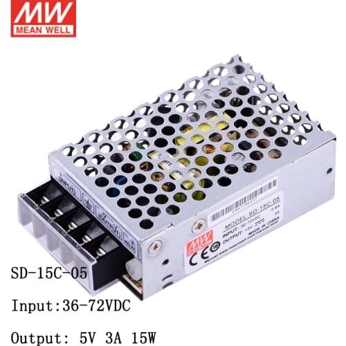 MEAN WELL SD-15C-5 36~72V DC to 5V DC 3A 15W DC-DC Converter Enclosed type Switching Power Supply SD-15C-05 48V to 5V Converter