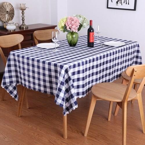 YRYIE Polyester Rectangle Checkered Table saw Cover KitchenTable Linens Navy Pastoral PicnicTablecloth for Resistant Dining Room