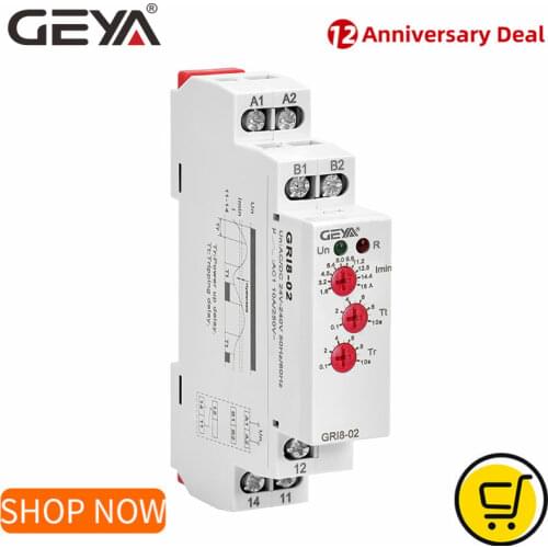 GEYA GRI8-02 Under Current Sensor Relay AC 24V-240V Current Control Relays 0.05A 1A 2A 5A 8A 16A Current Relay