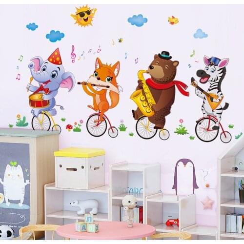 [SHIJUEHEZI] Cartoon Animals Wall Stickers DIY Riders Performers Wall Decals for Kids Room Baby Bedroom Nursery Home Decoration