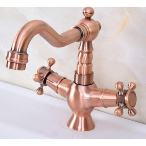 Red Copper Swivel Spout Bathroom Sink Basin Faucet Taps Cross Handle Single Hole Cold & Hot Water Mixer Taps tnf615