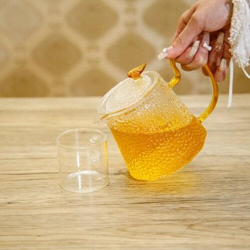 Gold Handle Glass Teapot Cup Set Heat Resistant Glass Teapot With Tea Infuser Filter Oolong Flower Teapot Puer Tea Kettle
