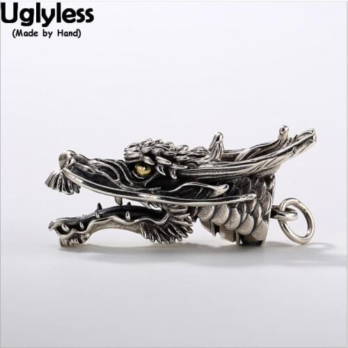 Uglyless 100% Real 925 Sterling Silver Dragon Pendants Necklaces NO Chains Handmade Head Animal Pendant Thai Silver Fine Jewelry