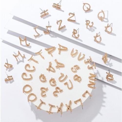 Korea Elegant A-Z English Letters Stud Earrings Classic Copper CZ Zircon Ear Piercing Earring Female Cartilage Jewelry