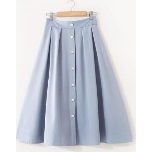 Fashion Single Breasted Joker Ladies Skirts 2019 New Summer Solid A-line Medium Long Skirts Elegant Women Casual Vinatge Skirt