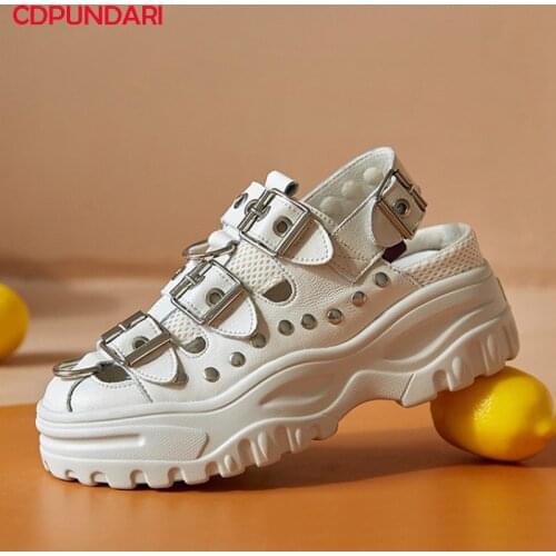 2021 Popular Genuine Leather Patchwork Mesh Flat Platform Sneakers Women Luxury Spring Summer Rivet Punk Casual Shoes