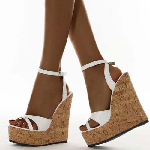 Platform Sandals 2021 New Summer White Womens High Heels Sandals Platform Buckle Wedges Heels Open Toe Ladies Shoes Size 35-42