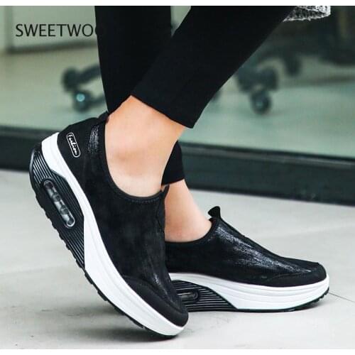 Large Size 35-41 Woman Wedge Tennis Air Cushion Slip In Soft Outdoor Fitness Shoes Non-slip Shock Absorber Rocking Shoes