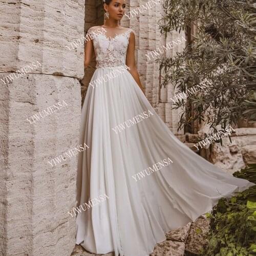 YIWUMENSA O Neck Tulle A Line Satin Wedding Dresses For Women Bride Robe Mariee Princess Sleeveless Bridal Gowns Plus Size 2021