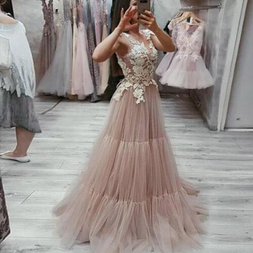 Formal Dress Women Elegant Evening Dress Long 2020 Tulle with Appliques Evening Gowns Robe De Soiree Abiye Gece Elbisesi