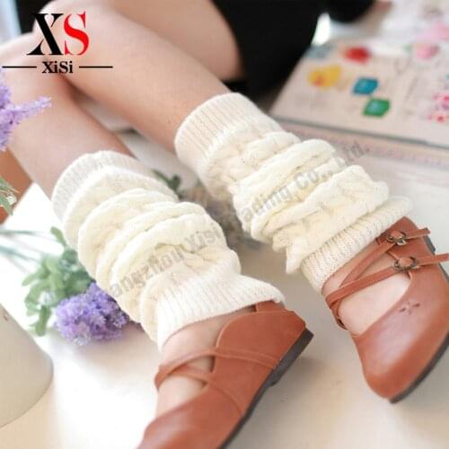 Natural Color Winter Leg Warmers Women Girls Knee High Legging Boot Stockings Black 40cm Fashion Style