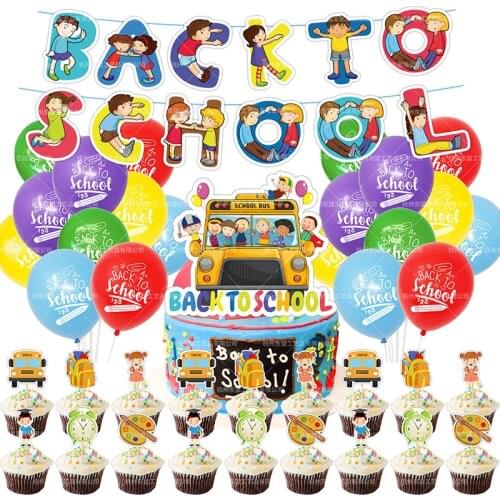 1 Set Back to School Party Balloons Banner Flag Cake Toppers Party Latex Balloons Air Globos for School Themed Party Decorations