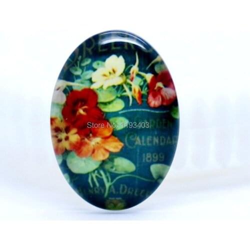10pcs 18X25mm 30X40mm Oval Glass beads already glued on the image base setting-(vintage Flower)-(HPGC-8200)