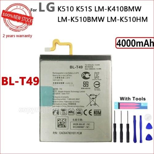 100% Genuine BL-T49 Battery For LG K510 K51S LM-K410BMW LM-K510BMW LM-K510H 4000mAh Phone Original Batteries With Gift Tools