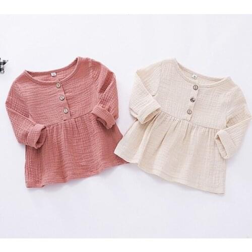2021 Autumn Spring Clothing Double Gauze Baby Girls Dress Loose Vintage Princess Casual Organic Cotton Kids Dresses Clothes