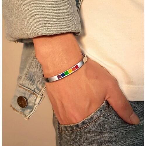 6mm Rainbow Love Pride Bangle Bracelets Lesbian & Gay Stainless Steel Enamel LGBTQ Cuff Bangle Bracelet Fashion Jewelry