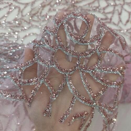 2021 Gorgeous Purple High Quality African Net Lace French Sequin Fabrics for Sewing Glitter Tulle Evening Dress Women Party Gown