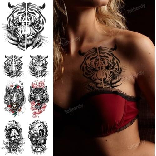 Africa Serengeti Lion Temporary Tattoo Black Indian Warrior Waterproof Flash Tattoo Sticker Tribal Mighty Tiger Tatoo Men Women