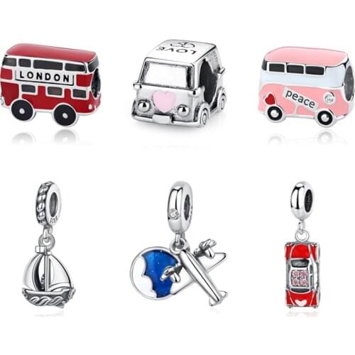 Charms 925 Sterling Silver Original Fit Bracelet Heart Bus Camper Van Charm Beads Diy Women Jewelry