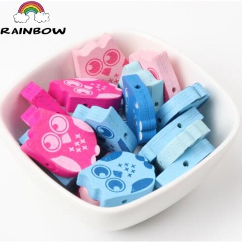 Mixed Colors Owl Pattern lovely Bird Wooden material Spacer Beads For Children Jewelry making DIY 24x20mm 20pcs
