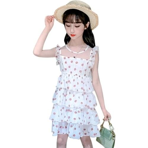 2021 Kids Dresses For Girls Dot Pattern Dress For Girls Tiered Kid Dress Mesh Childrens Summer Clothing