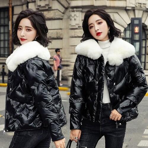 FNOCE 2020 winter womens down cotton jackets street fashion young solid long sleeve fur warm collar slim thickened cotton coats