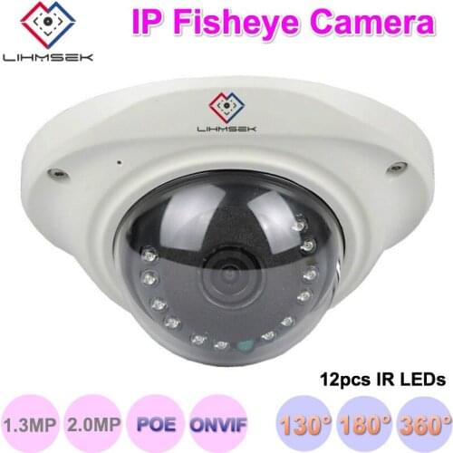 Lihmsek IP Fisheye Camera IR Night Vision 12pcs IR LEDs 130 degree Network Camera Wide angle 180degree CCTV Camera ONVIF POE P2P