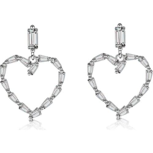 Exquisite Crystal Heart Rose Gold Earrings For Women Jewelry Top Quality Silver Plated Earrings Crystal Heart Girl Accessories